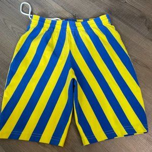 Vintage Vertical Striped Blue and Yellow 80’/90’s Mens Bike Shorts